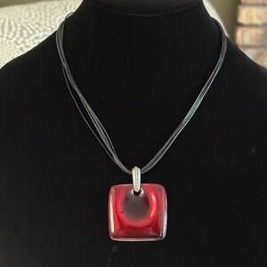 Red Enamel Pendant Necklace 4 Strand Preowned
